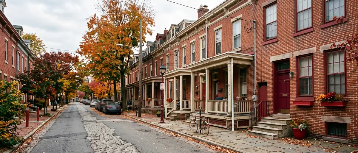 A block of older brick Philadelphia rowhouses, rentals that need a lead safe certificate